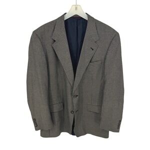 Vtg Hart Schaffner Marx 100% Silk Houndstooth Blazer Sport Coat 44L Navy Tan